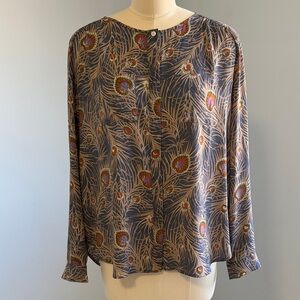 Loft Ann Taylor Women's Semi Sheer Peony Print Long-Sleeve Blouse SZS